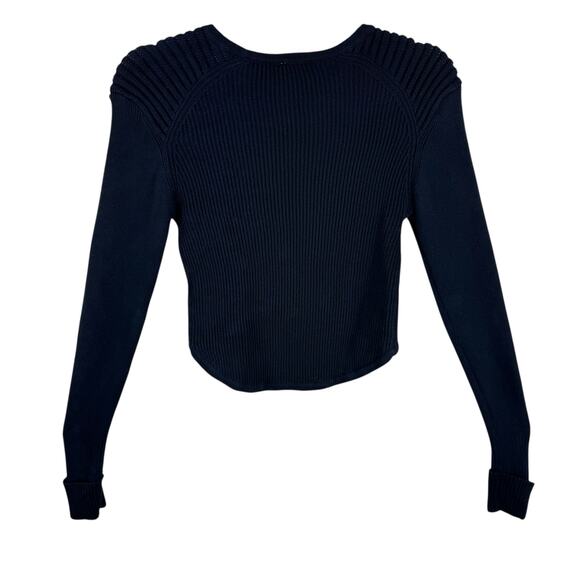 CAbi #3525 Prep Black Cropped Ribbed Knit Cuffed Long Sleeve Cotton Sweater XS - Picture 4 of 9